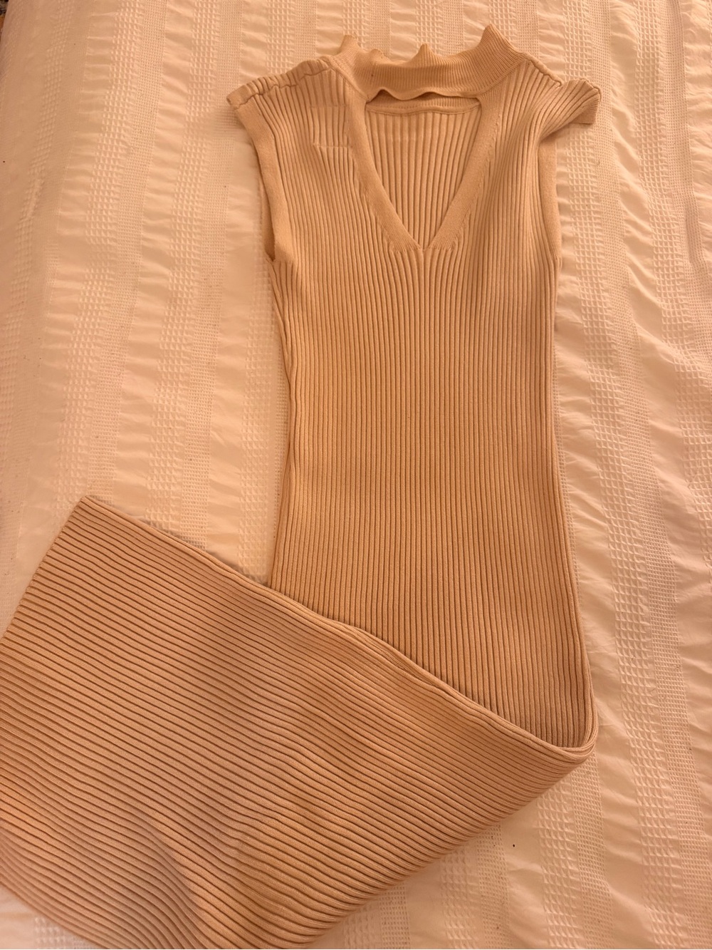 Ribbed Knit Midi Dress in Beige